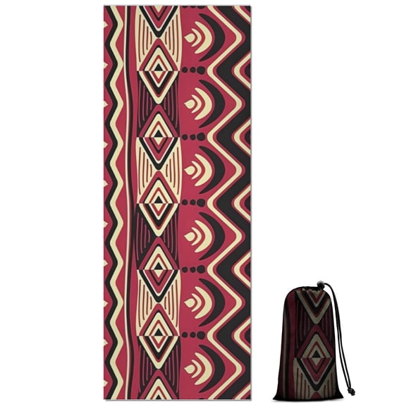 Red Geometric Striped Pattern Hot Yoga Mat Towel Non Slip for Hot Yoga - Quick-Drying Yoga Mat Cover with 4 Corner Pockets with Travel Bag - Hot Yoga Towel Non Slip 70"x26"