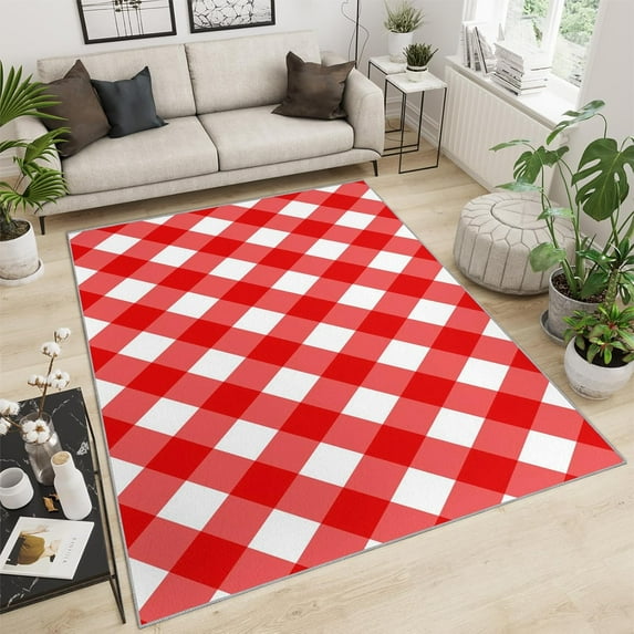 Red Geometric Stripes Christmas Area Rug European Style Simple Grid Area Carpet Shock Absorption Carpet Bright Color Light Texture Low Pile For Family And Pet Farmhouse 3x4ft