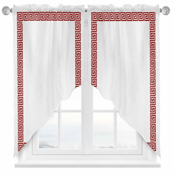 Red Geometric Swag Valances for Windows 2 Pack Greek Pattern Chinese Swag Kitchen Curtains 36 Inches Long Rod Pocket Short Window Treatment for Kitchen Bathroom 28"x36"