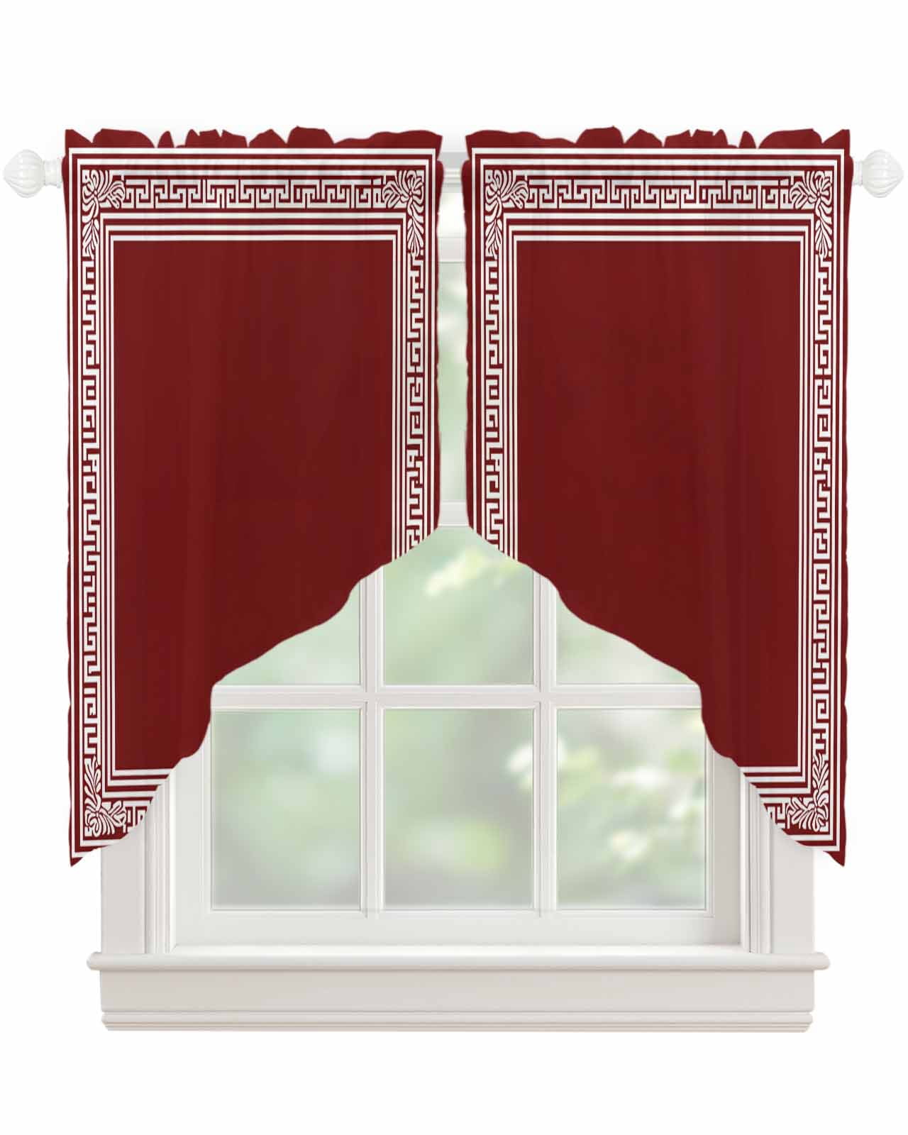 Red Geometric Swag Valances for Windows, Country Farm Traditional