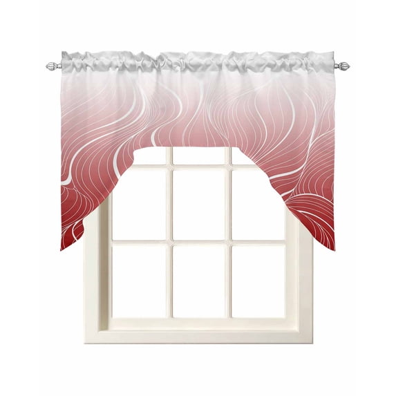 Red Geometric Swag Valances for Windows, Small Curtains Drapes, Modern White Stripe Abstract Distortion Art Kitchen Window Curtains Over Sink Window Treatment Valance for Bedroom/Bathroom 56"x36"