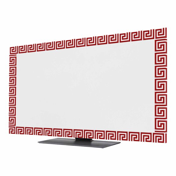 Red Geometric TV Dust Cover 40 Inch, Greek Pattern Chinese Computer Monitor Cover Dustproof Stretchable Indoor TV Screen Protector for LED LCD Universal Monitors