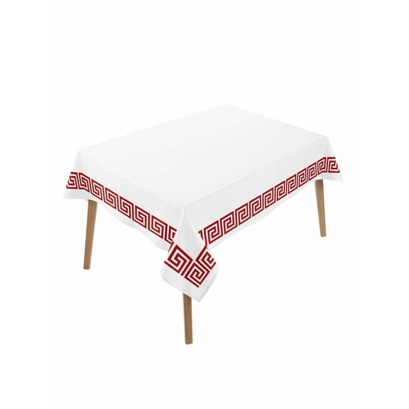 Red Geometric Table Cloth 52x70 Inch Rectangle, Greek Pattern Chinese Waterproof Tablecloth Washable Table Cover for Party Picnic Dinner Decor