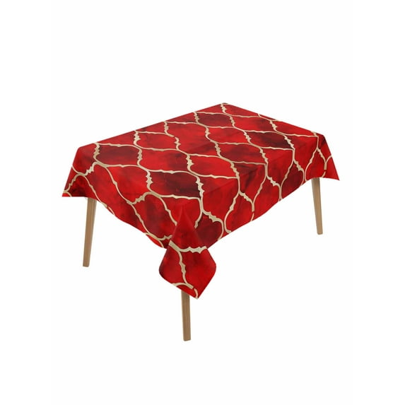 Red Geometric Table Cloth, Modern Morocco Abstract Art Waterproof Tablecloth for Rectangle Tables, Reusable Washable Fabric Table Cover for Restaurant Kitchen Dining Tables 60"x102"