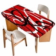 thumbnail image 1 of Red Geometric Table Cloths for 5 Foot Rectangle Tables, Modern Abstract Black White Striped Lines Patio Waterproof Elastic Fitted Tablecloths, Washable Rectangular Table Cover for Camping, 1 of 8