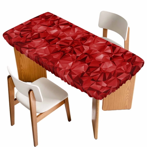 Red Geometric Table Cloths for 6 Foot Rectangle Tables, Vintage Minimalism Abstract Aesthetic Patio Waterproof Elastic Fitted Tablecloths, Washable Rectangular Table Cover for Camping