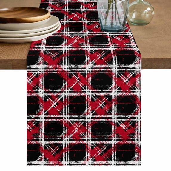 Red Geometric Table Runner 72 Inches, Black White Boho Bed Runner Dresser Scarves Tabletop for Indoor Outdoor Parties/Ceremony/Banquet, 14" x 72"