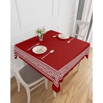 Red Geometric Table cloth Waterproof Tablecloths, White Greek Key Design Tablecloth Dining Table Cover Cloth for Kitchen Party Outdoor Tabletop Decor, Abstract Modern Art Square Tablecloth 52x52 Inch