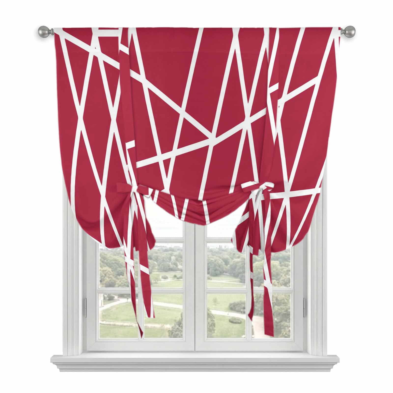 Red Geometric Tie Up Curtains for Window, Thermal Insulated Balloon ...