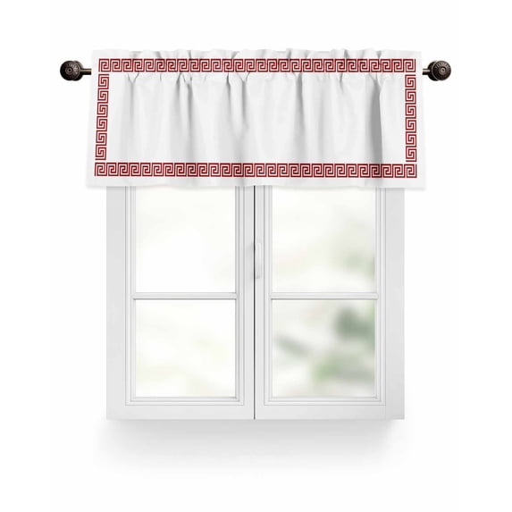 Red Geometric Valances for Windows Greek Pattern Chinese Valance Rod Pocket Light Filtering Short Window Treatments Curtains for Kitchen Bathroom Living Room Bedroom, 1 Panel, 54 x 18 Inch