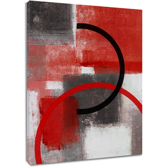 Red Geometric Wall Art for Bathroom Modern Black and White Minimalist Canvas Wall Art Wall Paintings Home Decor Gray Wall Pictures for Living Room Bedroom Office Ready To Hang,12x16 Inch