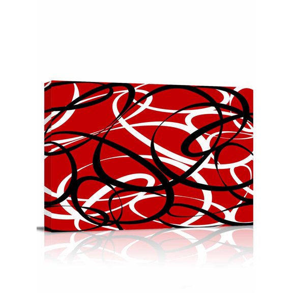 Red Geometric Wall Art for Living Room,Canvas Picture Wall Decor for Bathroom Bedroom,Modern Abstract Black White Striped Lines Painting Artwork for Office Kitchen Hallway Dining Room Decor 12"x16"