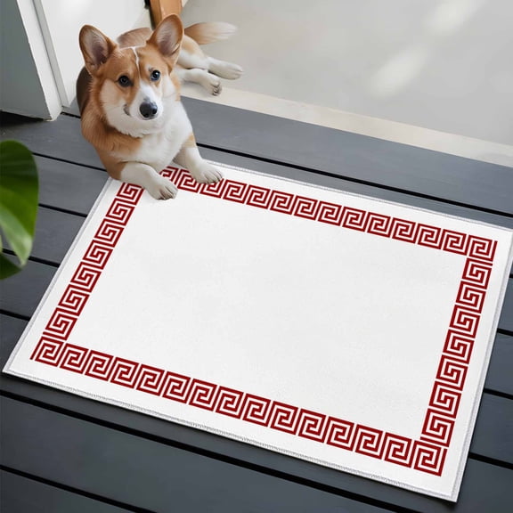 Red Geometric Washable Area Rug 2x3 Greek Pattern Chinese Low-Profile Area Rugs with Non Slip Backing Indoor Floor Carpet for Entrance Living Room Bedroom Home Office