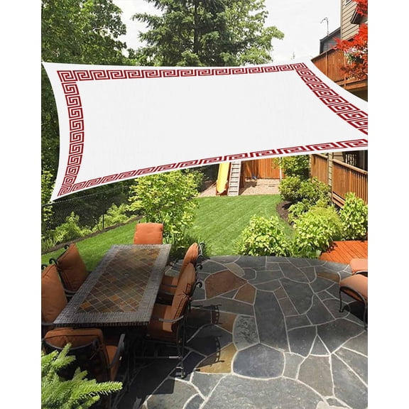 Red Geometric Waterproof Sun Shade Sail Greek Pattern Chinese Outdoor Patio Sun Shades Canopy UV Block Waterproof Sunshade for Garden Backyard Deck Pergola 8x10 Ft