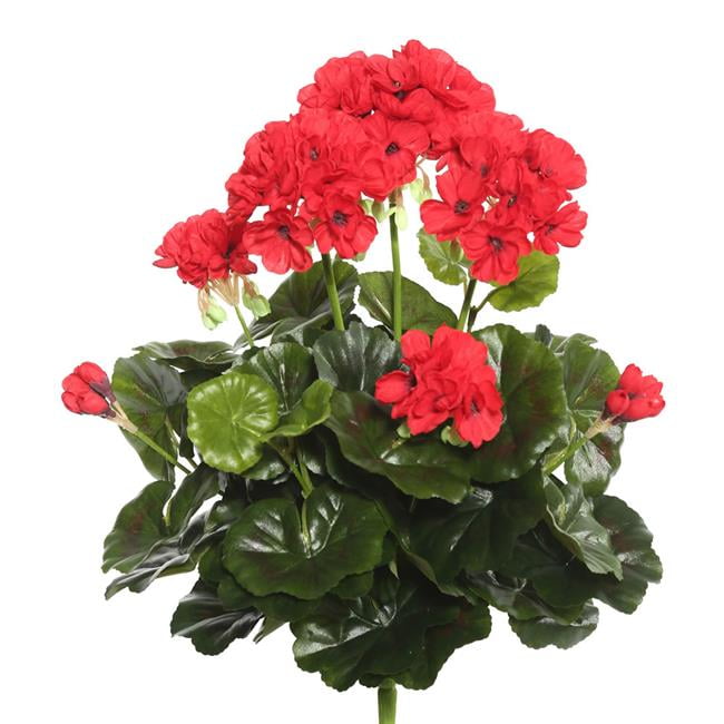 Vibrant Red Polyester Geranium Bush with Green Leaves