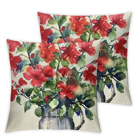 Red Geranium Flower Decorative Throw Pillow Covers  Sweet Home Floral Bloom Spring Summer Cushion Case Decor, Live Laugh Love Plant Botanical Decoration for Sofa Couch