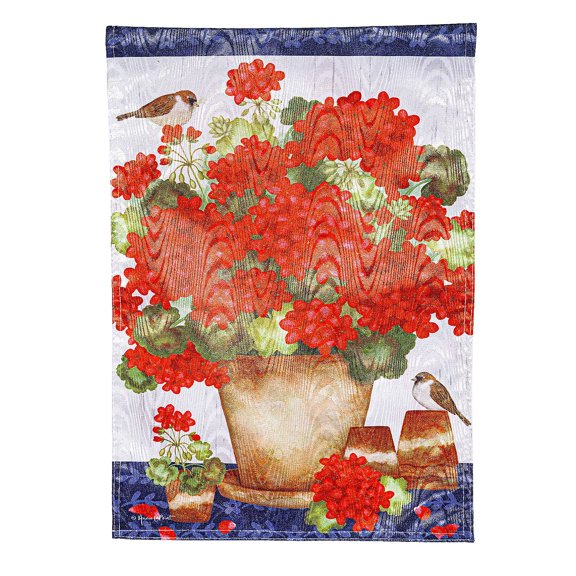 Red Geraniums Moire House Flag