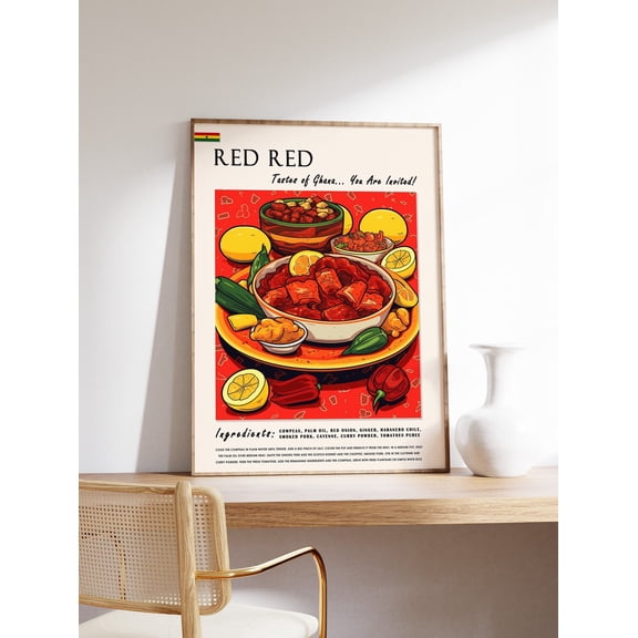 Red Ghanaian Food African Art Ghana Kitchen Exotic Decor, Unframed Canvas 8x10in