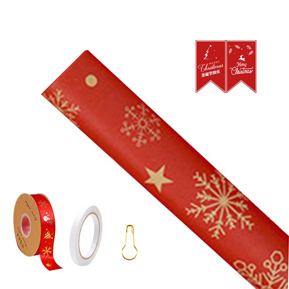 Red Gift Wrap, 19.7x27.6 Inch Paper Christmas Deer Pattern Set with 2 Sheets Wrapping Paper, Ribbon, 2 Greeting Cards & Double-Sided Tape, for Party Gift Wrapping, DIY Decoration