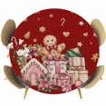 thumbnail image 1 of Red Gingerbread Christmas Round Tablecloth, Fitted Table Cover with Elastic for 36"-44" Round Tables, Xmas Tree Gift House Star Table Cloth Outdoor Indoor Dinning Party Waterproof Tablecloths, 1 of 7