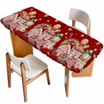 thumbnail image 1 of Red Gingerbread Christmas Table Cloths for 8 Foot Rectangle Tables, Xmas Tree Gift House Star Patio Waterproof Elastic Fitted Tablecloths, Washable Rectangular Table Cover for Camping, 1 of 8