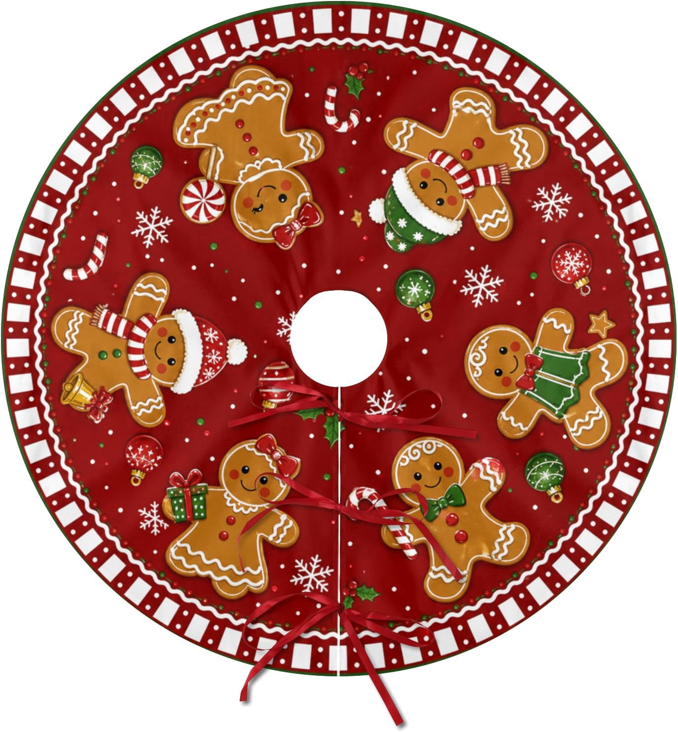 Red Gingerbread Christmas Tree Skirt 48 Inch for Home - Walmart.com