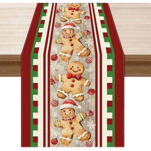 Red Gingerbread Man Christmas Winter Xmas Table Runner Table Decoration for Party Home Kitchen Dining Holiday Decor 13x90 Inch