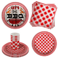 thumbnail image 1 of Red Gingham Birthday Party Supplies - Let's BBQ Paper Plates - Summer Barbecue Party Set Includes Large Paper Plates Napkins Cups - Kit for 16 64 Piece, 1 of 9