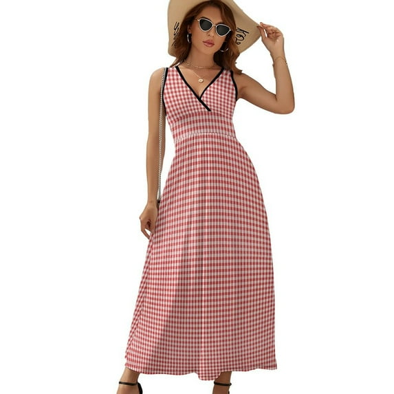 Red Gingham Check Dress Fashion Boho Beach Long Dresses Female Party Printed Maxi Dress