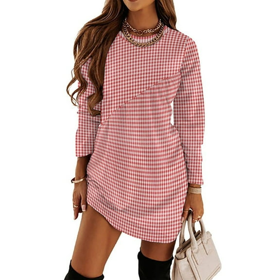 Red Gingham Check Loose Dress Evening Dress Summer Dresses for Women Luxury Dress Long Sleeved Dress