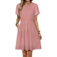 thumbnail image 1 of Red Gingham Check Short Sleeve Dress Women Summer Evening Dresses Ladies Sundress, 1 of 7