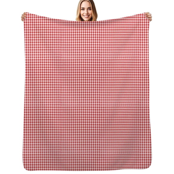 Red Gingham Check Soft Blanket Travel Bedding Throws Flannel Bedspread Sofa Bed Cover