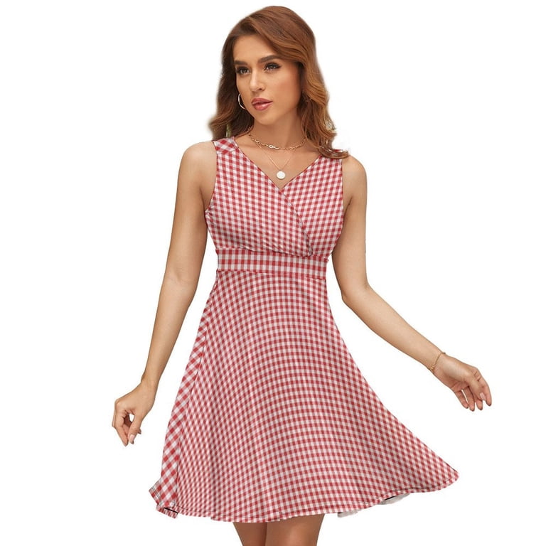 open lace back dress Red Gingham Zip Front Midi Dress - All Dresses