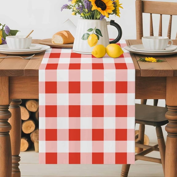Red Gingham Check Table Runner 36 Inches Long, Gradient Buffalo Plaid Table Runners Tabletop Scarf Kitchen Dining Tables Decoration for Home Party Indoor Outdoor