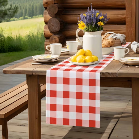 Red Gingham Check Table Runner 70 Inch Long Gradient Buffalo Plaid Table Runners Linen Burlap Tablerunner for Kitchen Dining Room Holiday Party
