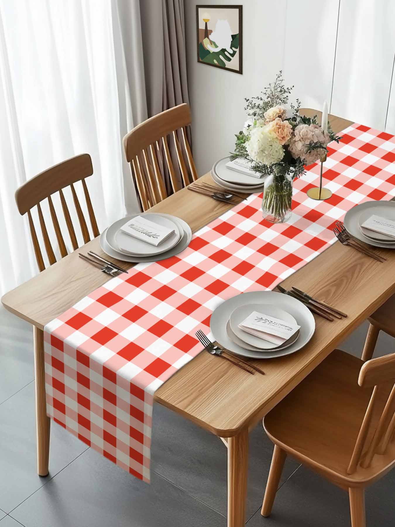 Red Gingham Check Table Runner 90 Inches Long, Gradient Buffalo Plaid Table Runners Tabletop Scarf Kitchen Dining Tables Decoration for Home Party Indoor Outdoor