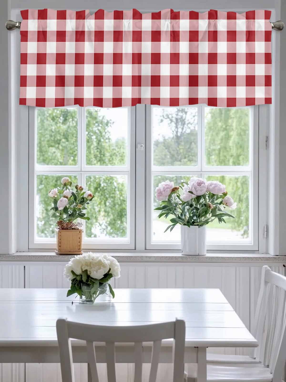 Red Gingham Check Valances for Windows,Kitchen Valance Rod Pocket Short