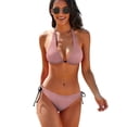 thumbnail image 1 of Red Gingham Check Women's Bikini V Neck Swimsuit Set 2 Piece Over Size Bathing Suit Side Triangle Bathing Suit, 1 of 9