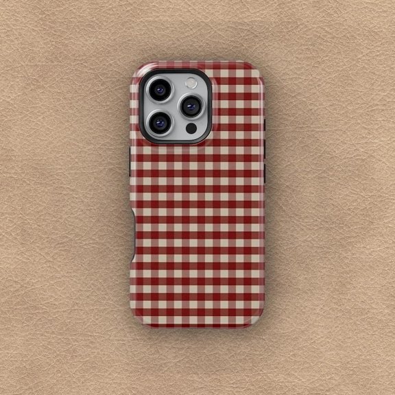 Red Gingham Checkered Soft Girl Fall Protective Case for iPhone 11 12 13 14 15 16 17 Pro Max