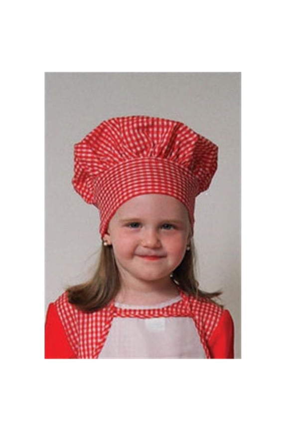 Red Gingham Chef Hat (kids)  closes with Cloth Tie one size fits most kids