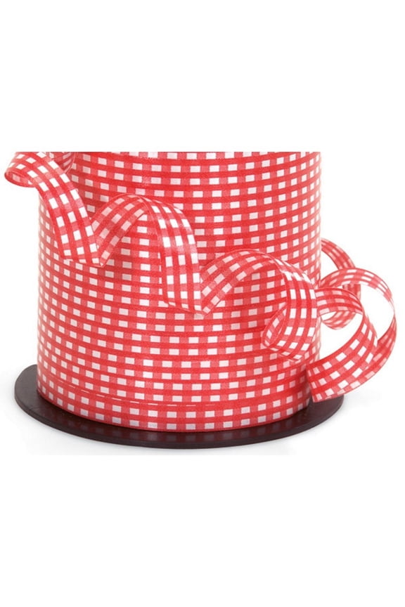 Red Gingham Curling Ribbon - 3/8in. x 250 Yards - 1 Spool (AKV2-13)