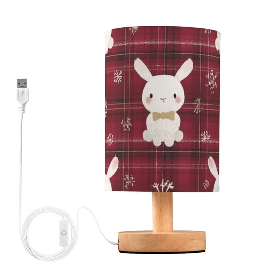 Red Gingham Cute Rabbit Christmas Snow Table Lamp with USB Port LED Warm Light Lamp Night Light Home Decor