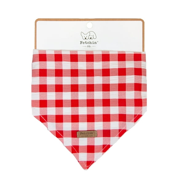Red Gingham Dog Fun Small Polyester Bandana by Fetchin' Co