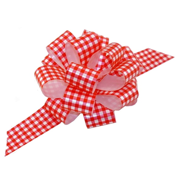Red Gingham Gift Bows - 5" Wide, Set of 10, Veterans Day, Gift Basket, Holiday Decoration, Wreath