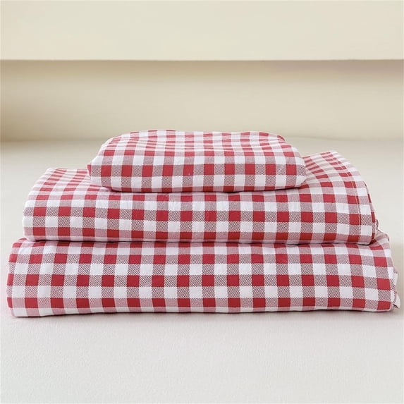Red Gingham King Sheet Set, Soft Brushed Microfiber Red Plaid King Bed Sheets, 4-Pieces Red Checked Sheet Set with Deep Pocket