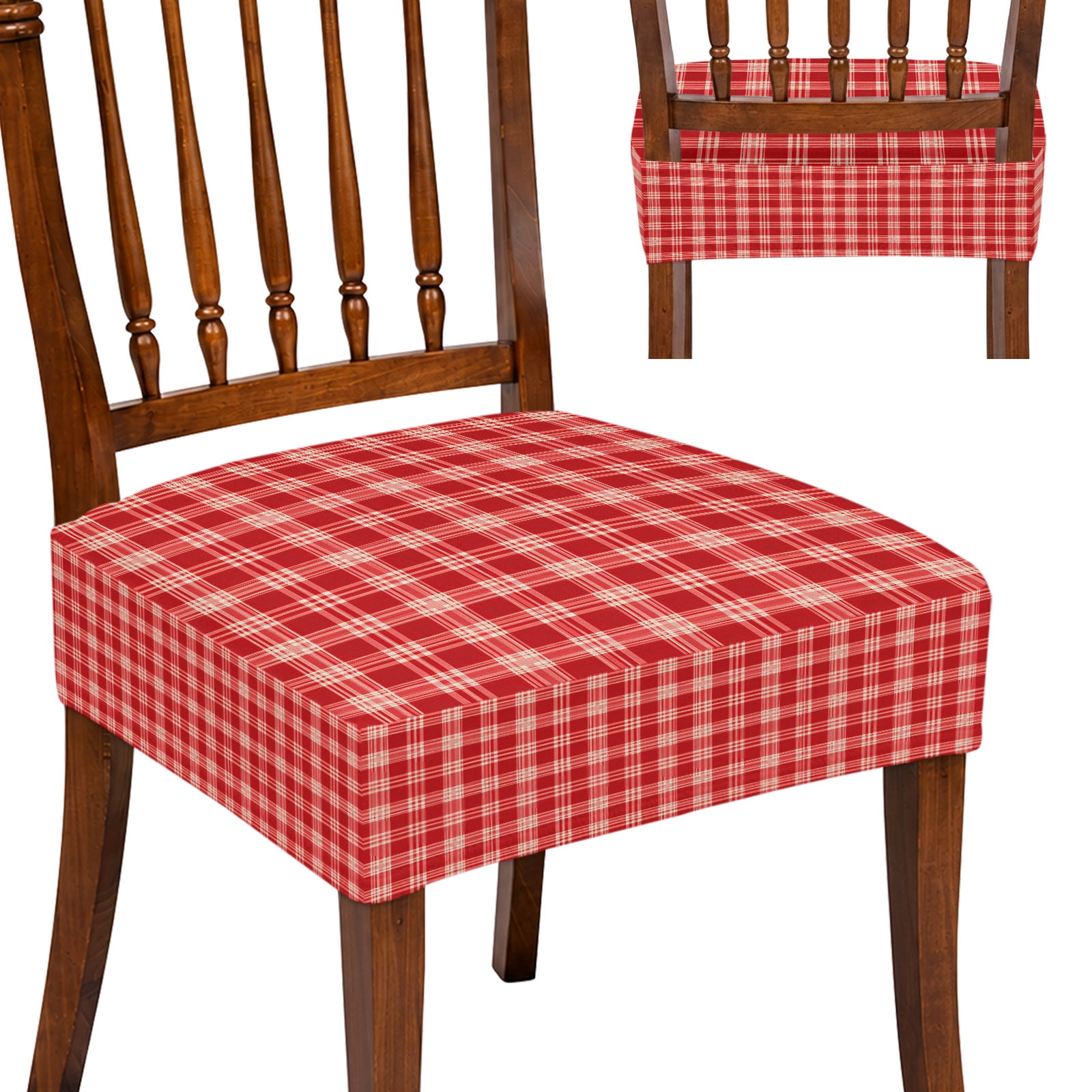 Red Breakfest Sign Red Gingham Plaid Chair Seat Covers Set of 8 Festive Bright Red White ...
