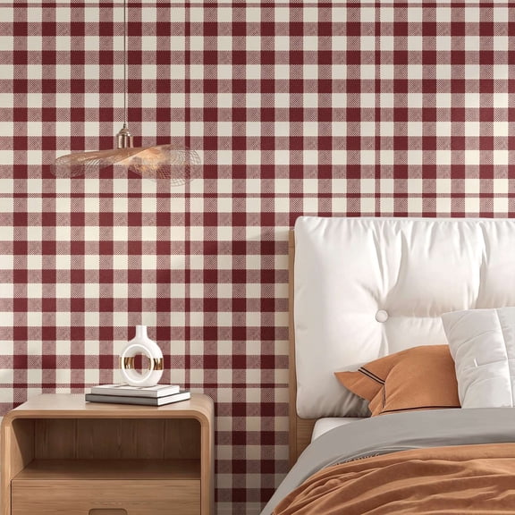 Red Gingham Plaid wallpaper.Modern farmhouse rustic cottage style.Suitable for interior walls or cupboards decor home decoration.