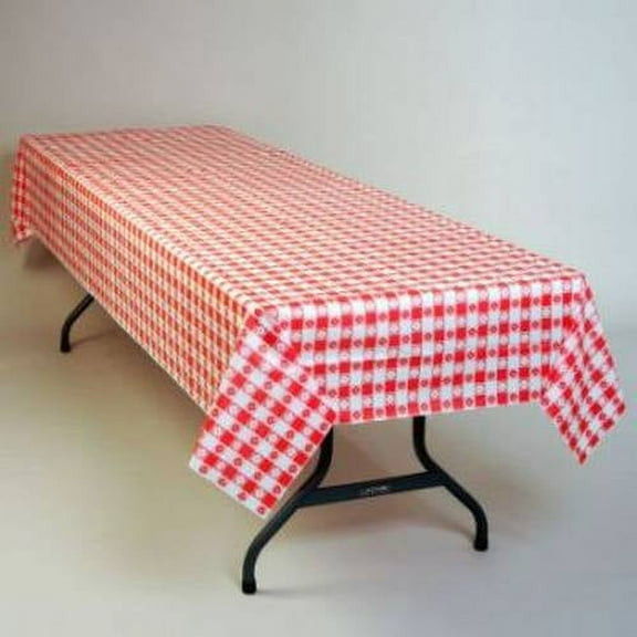 Red Gingham Plastic Tablecloth 100-Foot Roll