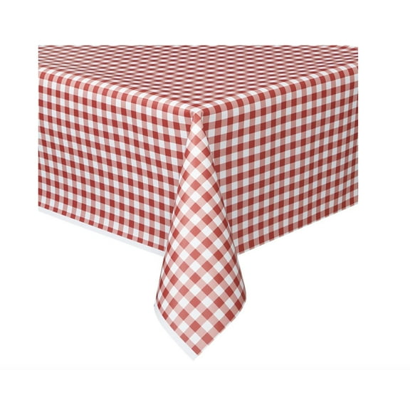 Red Gingham Plastic Tablecloth, 108" x 54"
