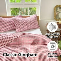 Red Gingham Queen Quilt Set - Soft Pre-Washed Microfiber Bedspread for All Seasons
